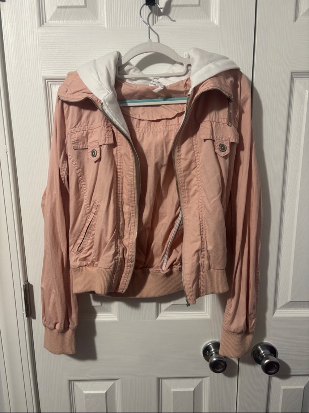 Women’s Light Pink Hooded Bomber Jacket